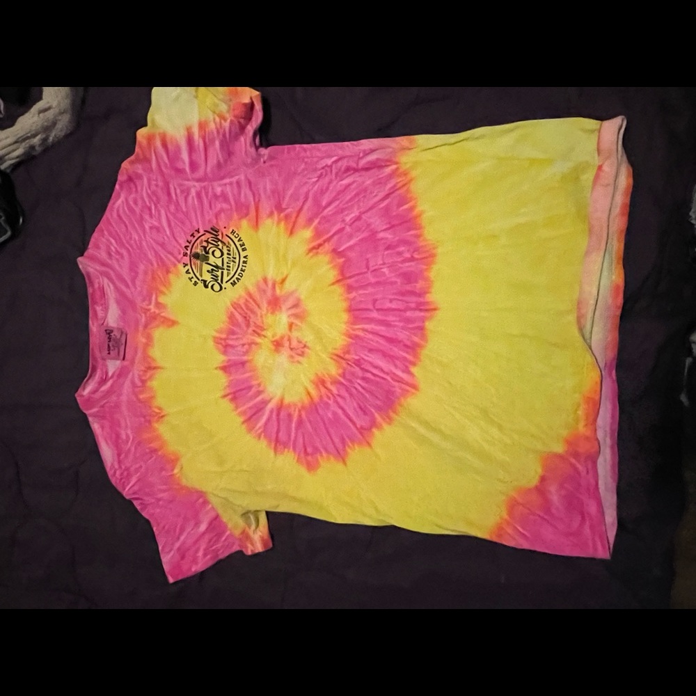 Pink and yellow tie dye surf style t-shirt
